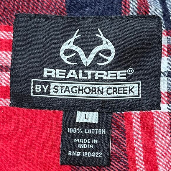 Realtree Staghorn Creek Men’s L Red Black Plaid Long Sleeve Flannel Button Shirt - Picture 3 of 6